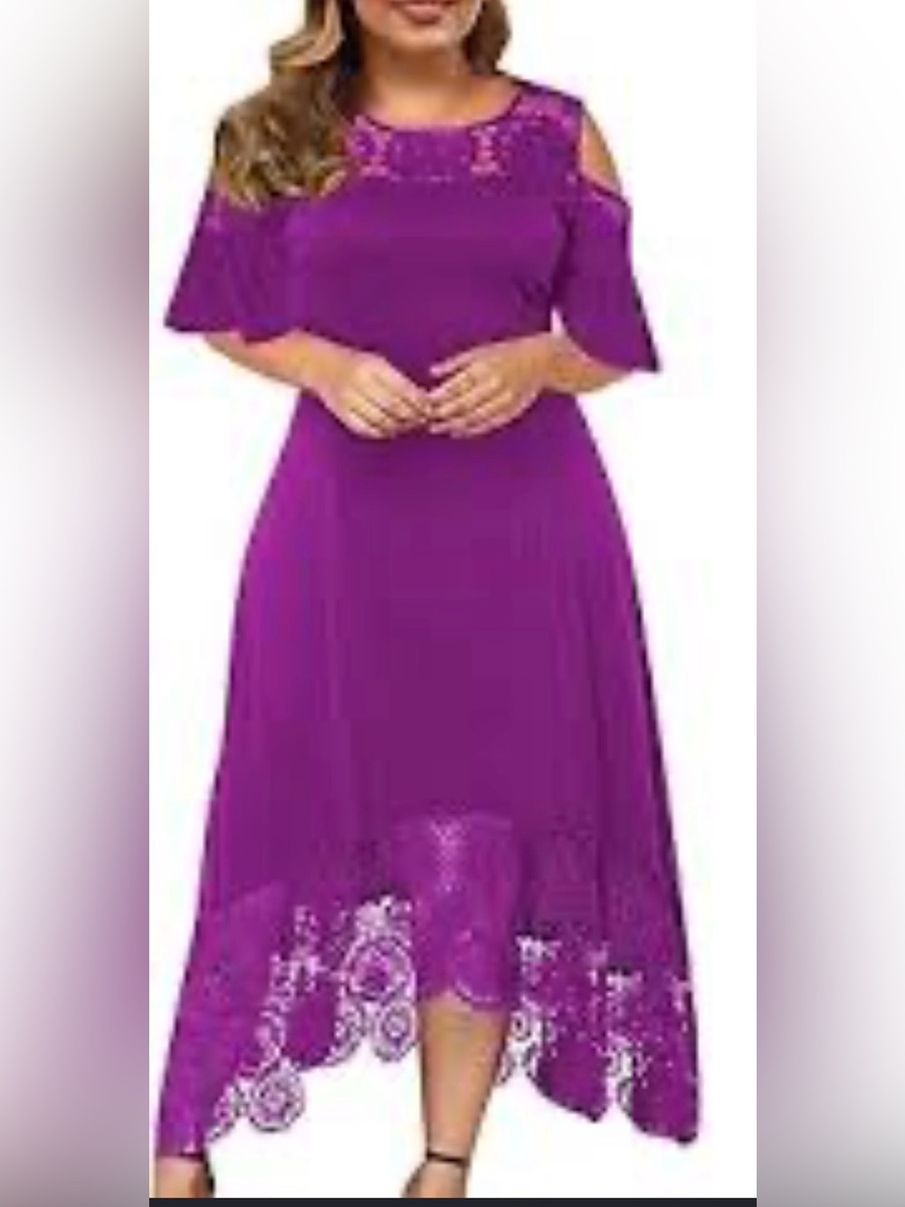 Purple Lace-Hem Midi Dress - Women